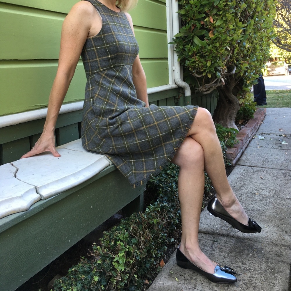 Banana Republic Wool Plaid Grey/Green Dress